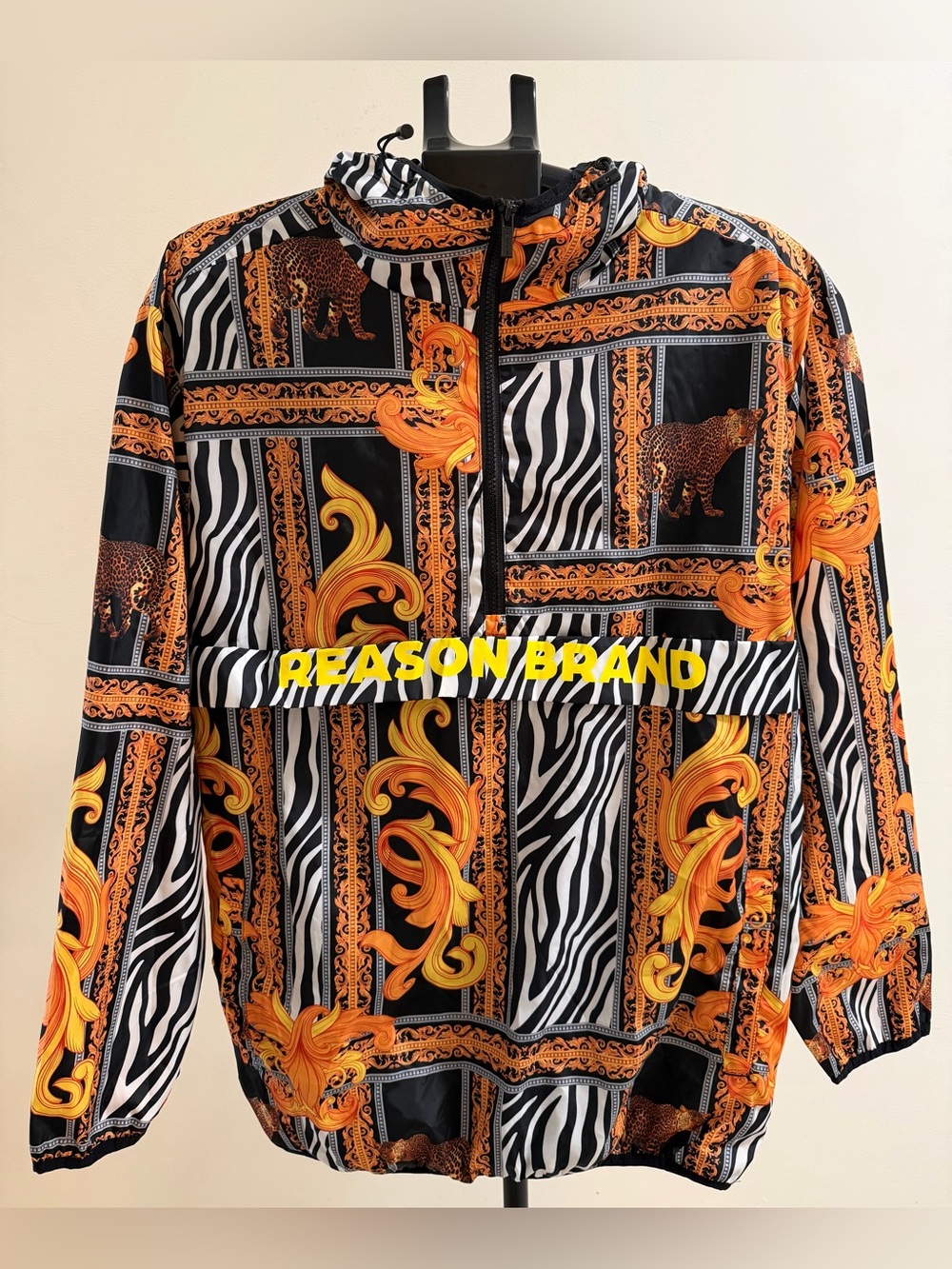 Reason Brand Men's Black & Orange Leopard Windbreaker Jacket Size XL